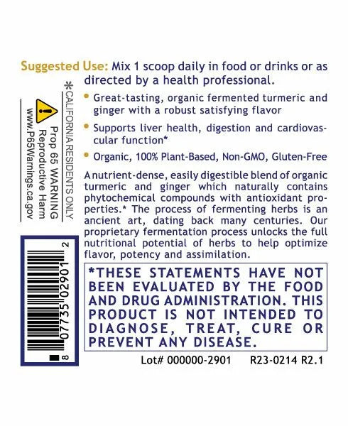 PRL Organic Premier Fermented Turmeric/Ginger
